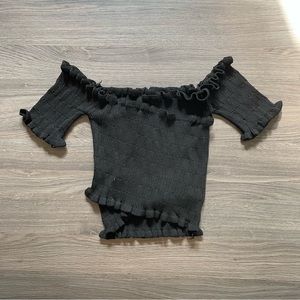 Black Off-the-Shoulder Shirred Frill Top